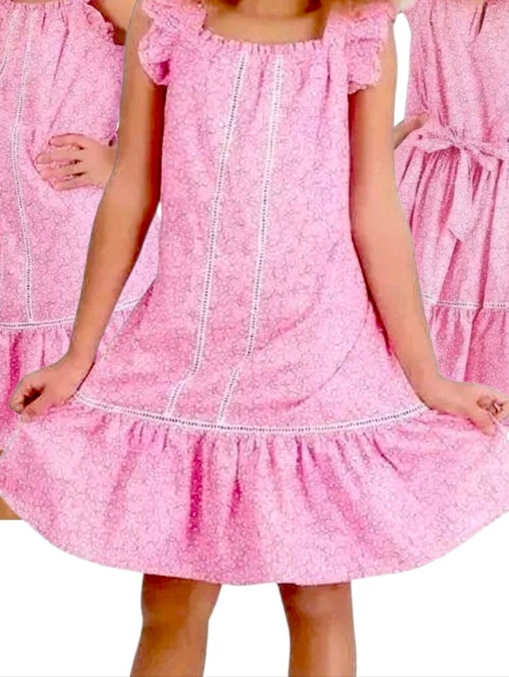 French Connection Girls' 5/6 Pink Ruffle-Trimmed Cotton Sundress for Girls - NWT - Picture 2 of 13